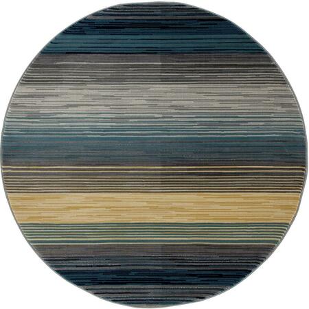 ART CARPET 5 Ft. Bastille Collection Heathered Stripe Border Woven Round Area Rug, Blue 841864108260